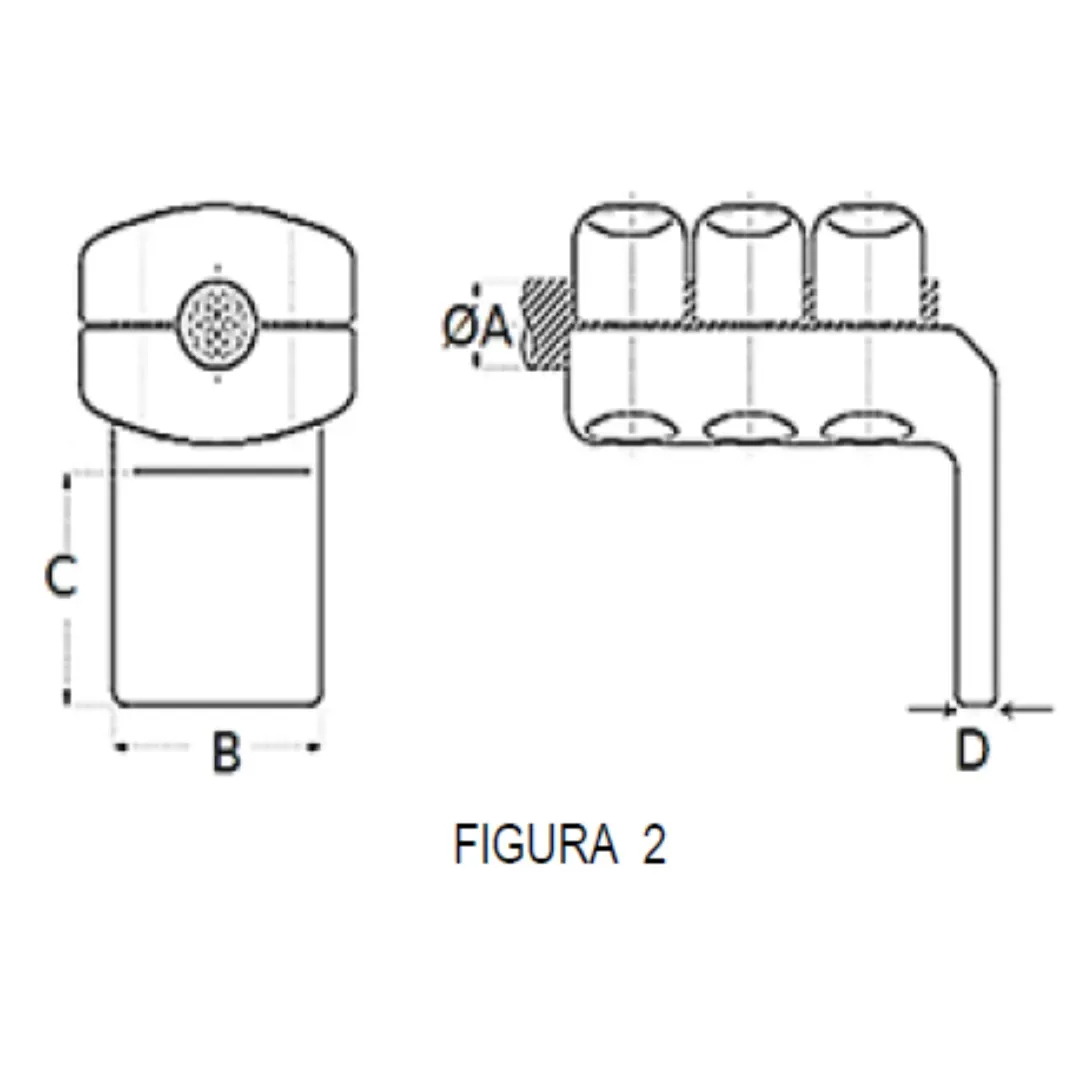 CONECTORES ANTICORONA CABLE-PLATINA ACODADO 90° F2 C:Ø24.4-26.2MM P:100x100MM MODELO 351.212T ARAGCU EI