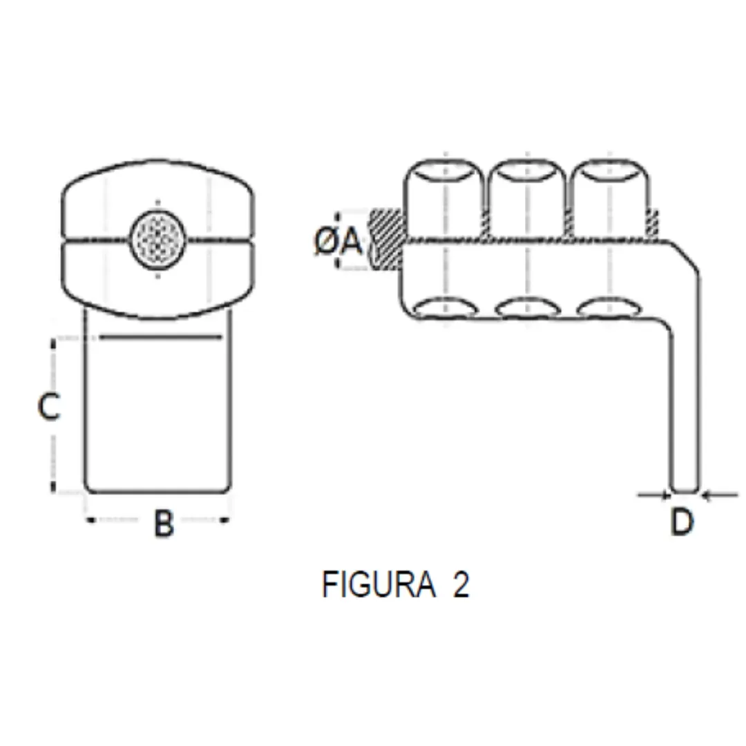 CONECTORES ANTICORONA CABLE-PLATINA ACODADO 90° F2 C:Ø29.4-31.4MM P:100x100MM MODELO 351.213T ARAGCU EI