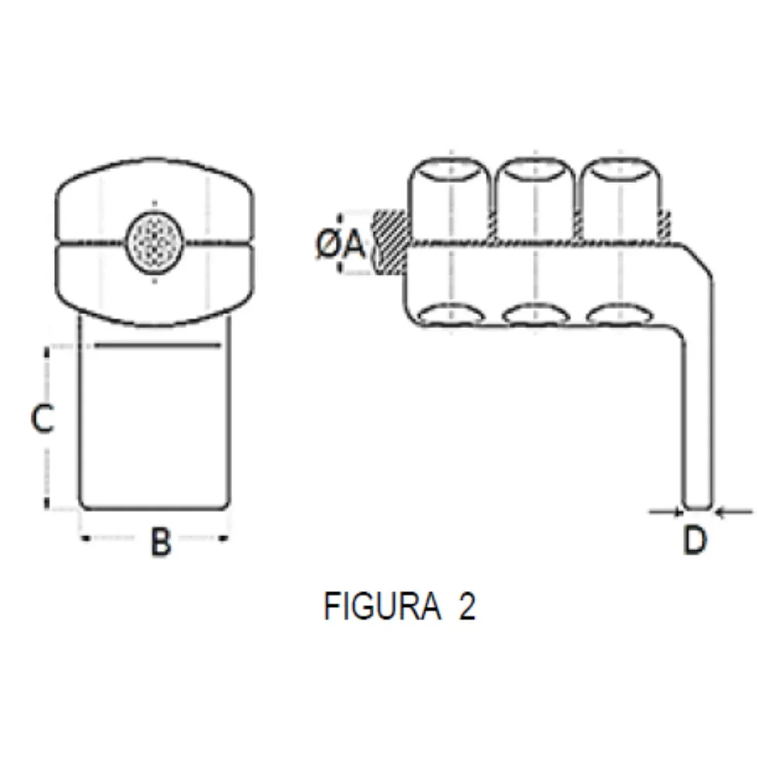 CONECTORES ANTICORONA CABLE-PLATINA ACODADO 90° F2 C:Ø32.6-36.0MM P:100x100MM MODELO 351.214T ARAGCU EI