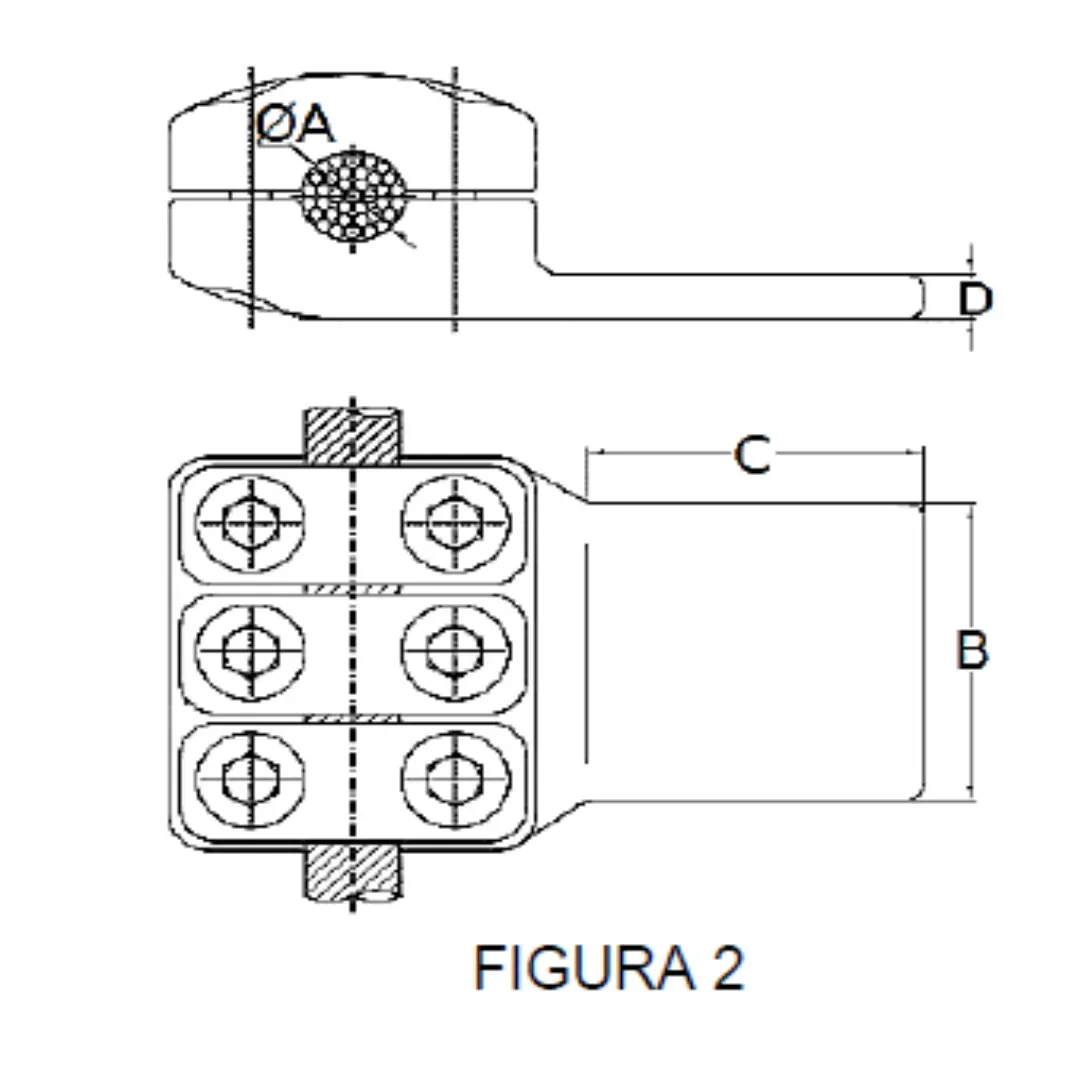 CONECTORES CABLE-PLATINA DERIVACION EN ''T'' F2 C:Ø29.4-31.4MM P:100x100MM MODELO 351.465T ARAGCU EI1