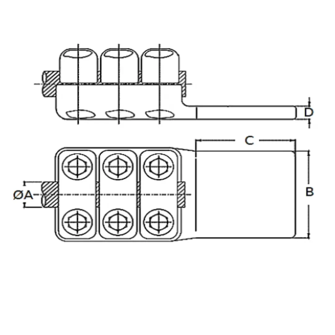 CONECTORES ANTICORONA RECTO CABLE-PLATINA F2 C:Ø41.1-45.3MM P:100x200MM MODELO 351.1500T ARAGCU EI1