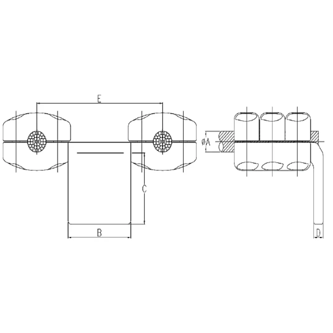 CONECTORES ANTICORONA CABLE DUPLEX A PLATINA ACODADO 90° F2 C:Ø27.1-29.2MM P:100x100x15MM MODELO 361.463T ARAGCU EI