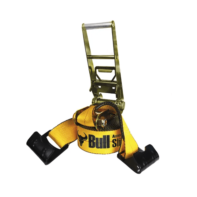 FAJA RACHET C/GANCHO PLANO 3''X7.5TX9M FS 3:1 RUPTURA: 7.5T (16,500LBS) TRABAJO: 2.45T AMERICAN BULL