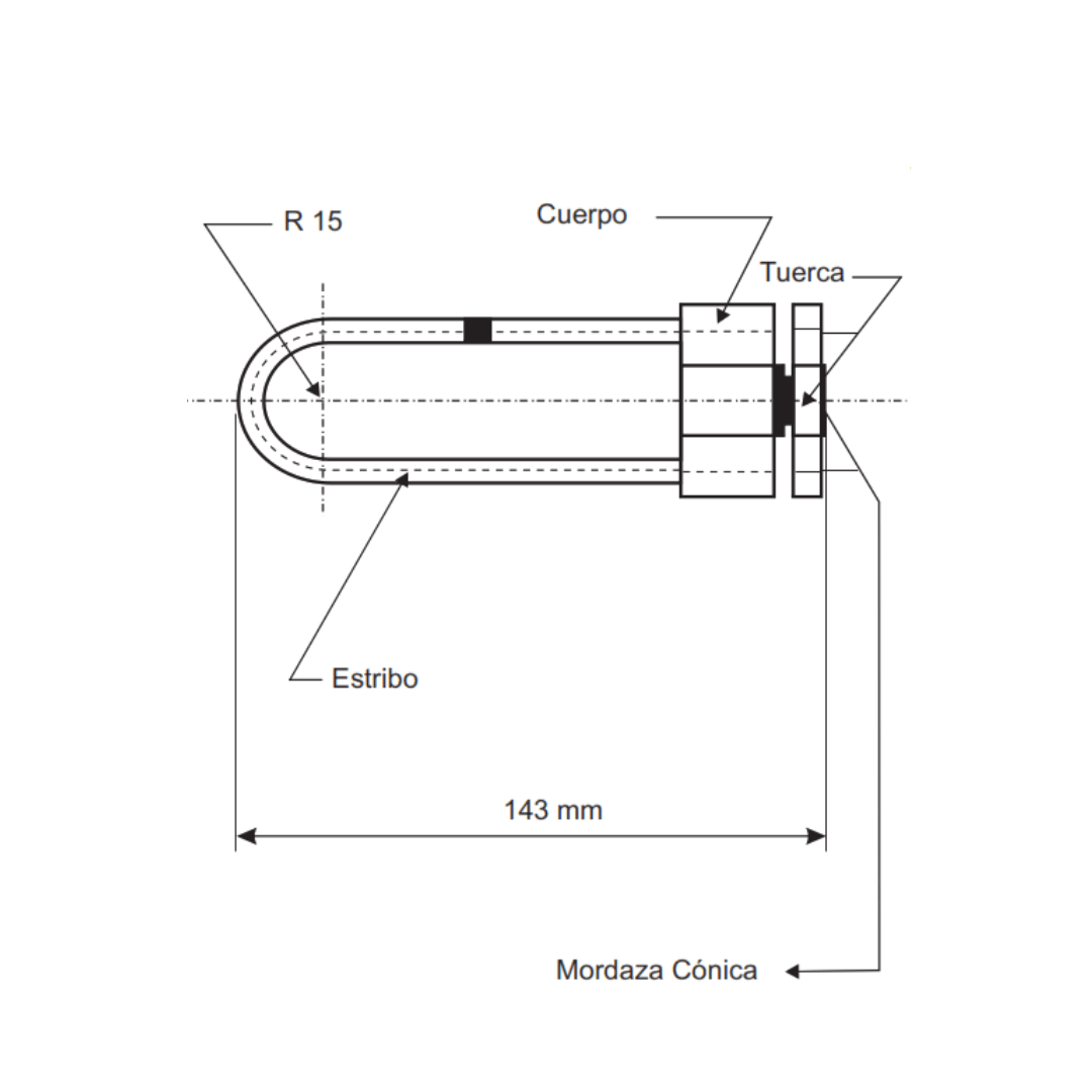 GRAPA FIN DE LINEA TIPO NOKIA 143MM 15KN ALUMINIO AP5461102 ARAGCU FO2