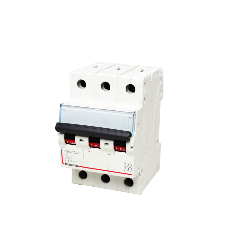 INTERRUPTOR TERMOMAGNETICO 3X25A 10/6KA 220/440V TIPO C DIN BTDIN FN830YC25 BTICINO