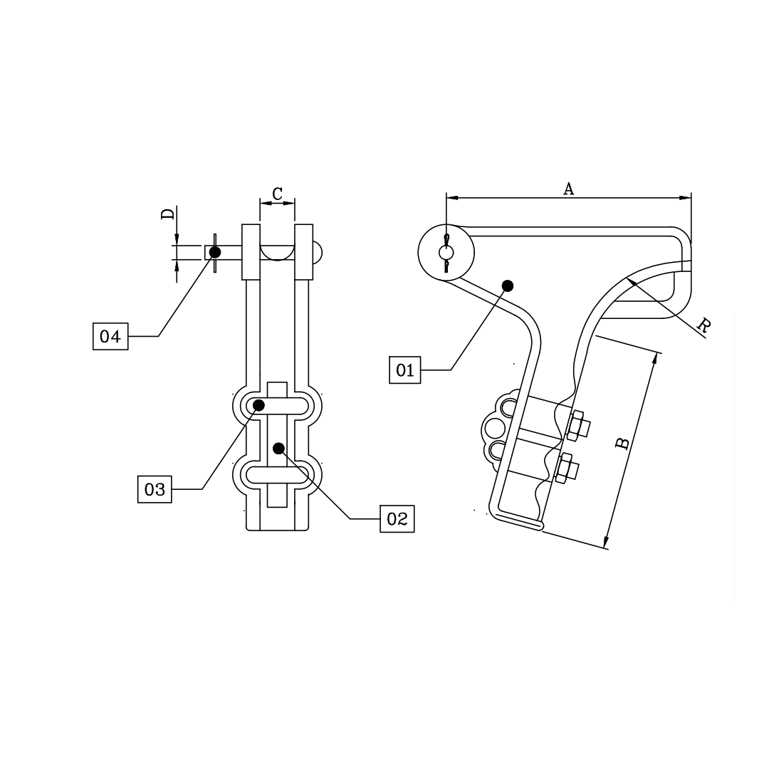 GRAPA DE ANCLAJE TIPO PISTOLA DE 2 PERNOS P/COND. 16-50MM DE AL (W) D1GR0504 ARAGCU MT2