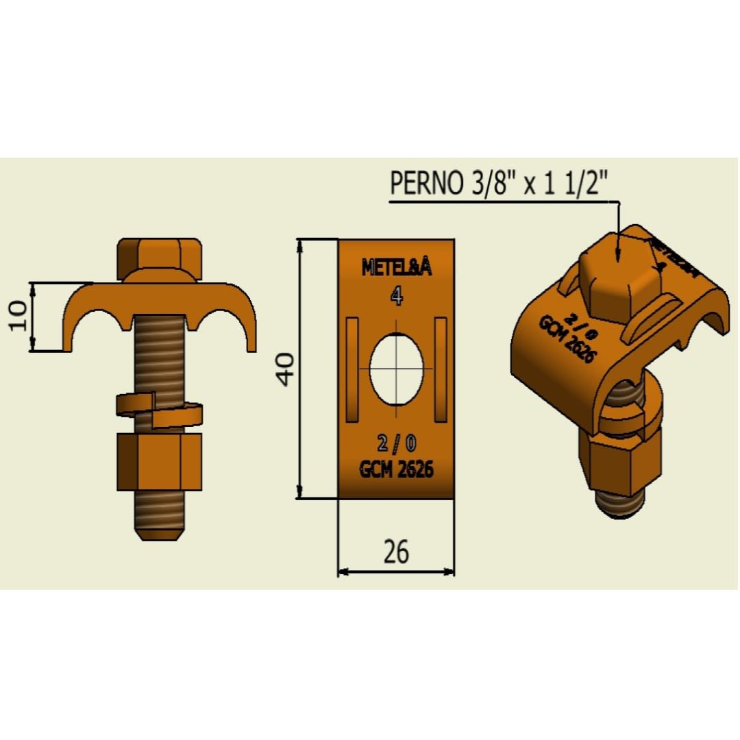 CONECTOR DE COBRE FORJADO COBREADO UNA VIA 4 A 2/0AWG MODELO GCM2626 METELIA2