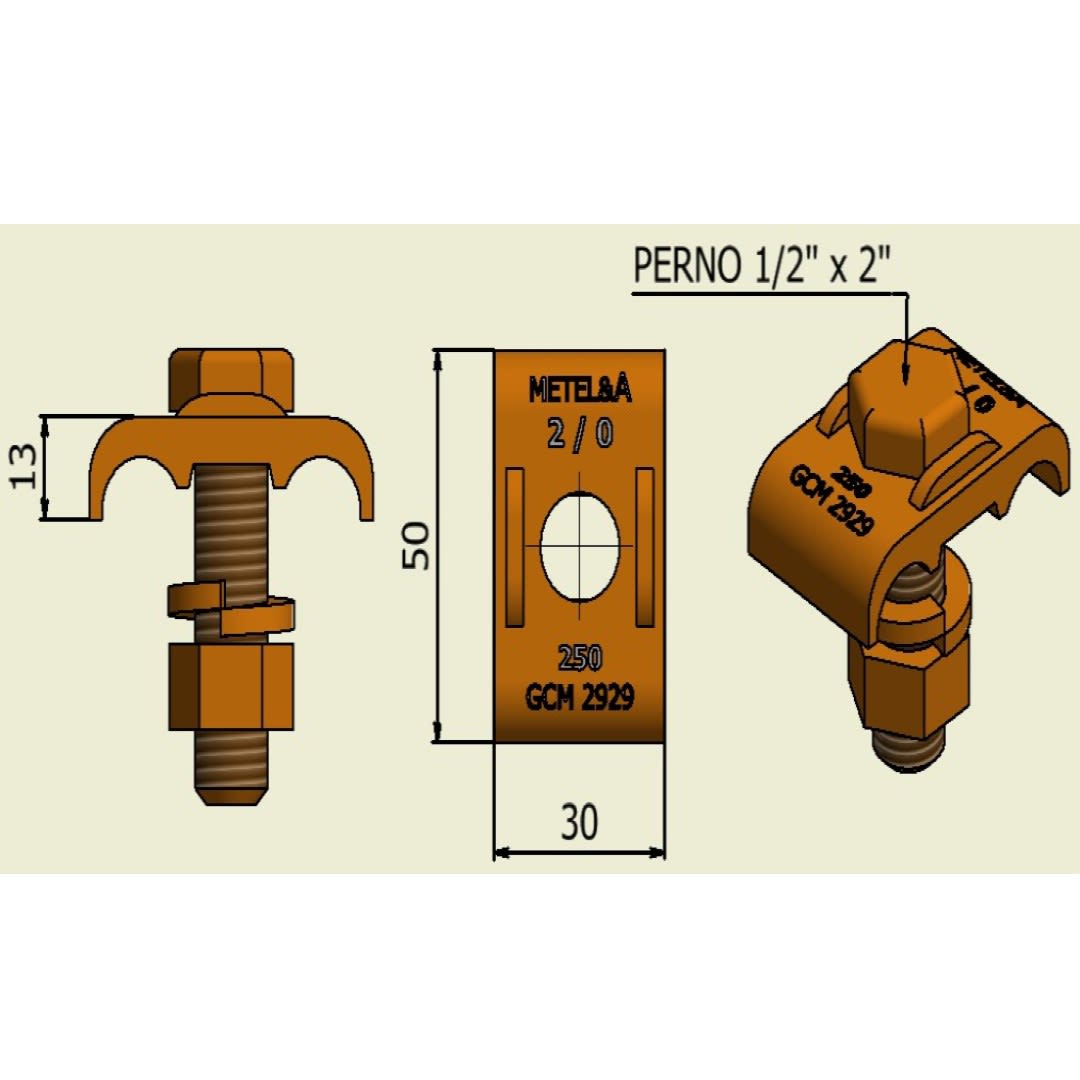 CONECTOR DE COBRE FORJADO COBREADO UNA VIA 2/0 A 250MCM MODELO GCM2929 METELIA2