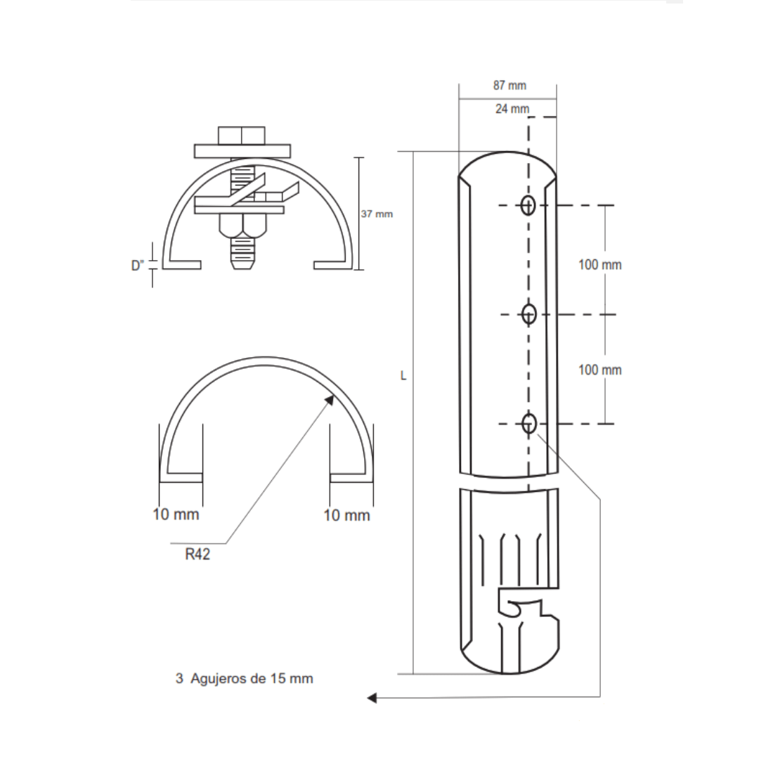 CANALETA GUARDACABLE RECTA 1/16''X2.40MT GALV CALIENTE AP5481004 ARAGCU RT2