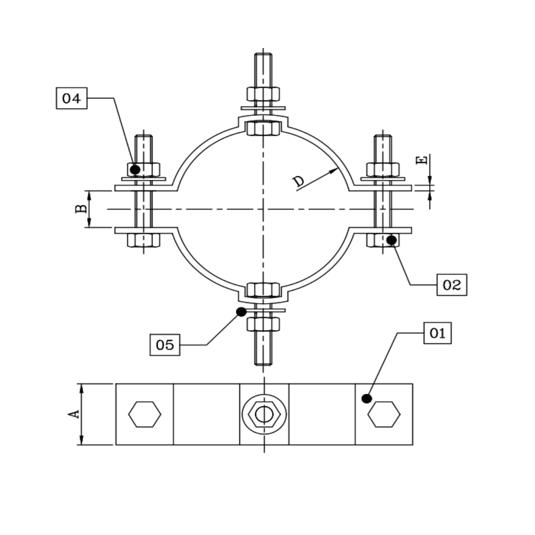 ABRAZADERA TIPO CAS DOBLE DE F°G° 2''X25MMX9''-10''X1/4'' D1AB12 ARAGCU AR2