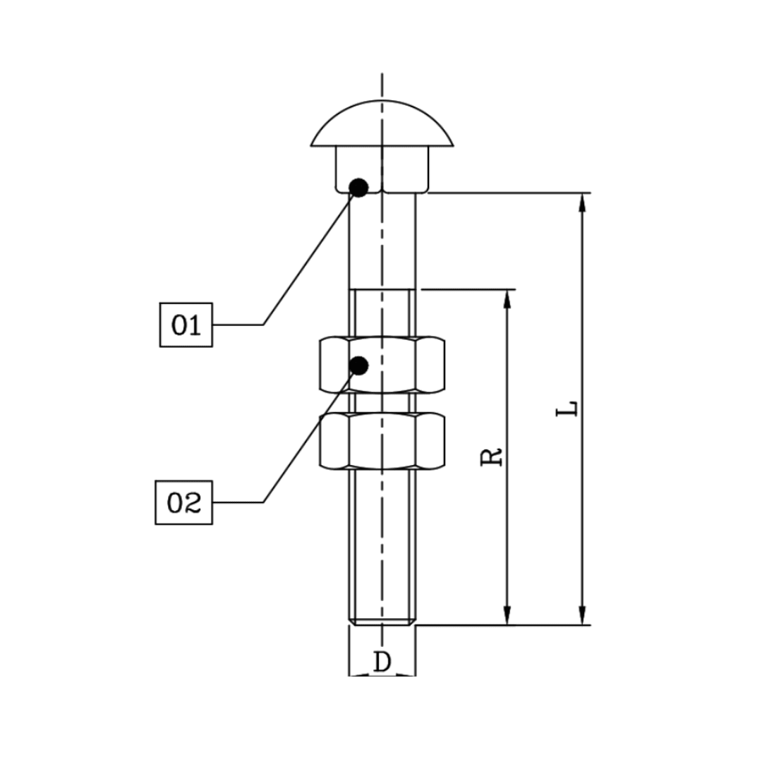 PERNO CABEZA COCHE DE A°G° 3/8''X127MM D1PE0320 ARAGCU BT2