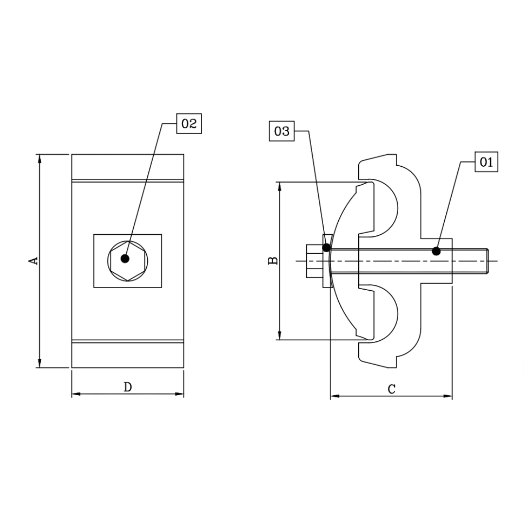 CONECTOR DOBLE VIA ALUMINIO DE 1 PERNO 16-50/16-50MM M1C00100 ARAGCU FO2