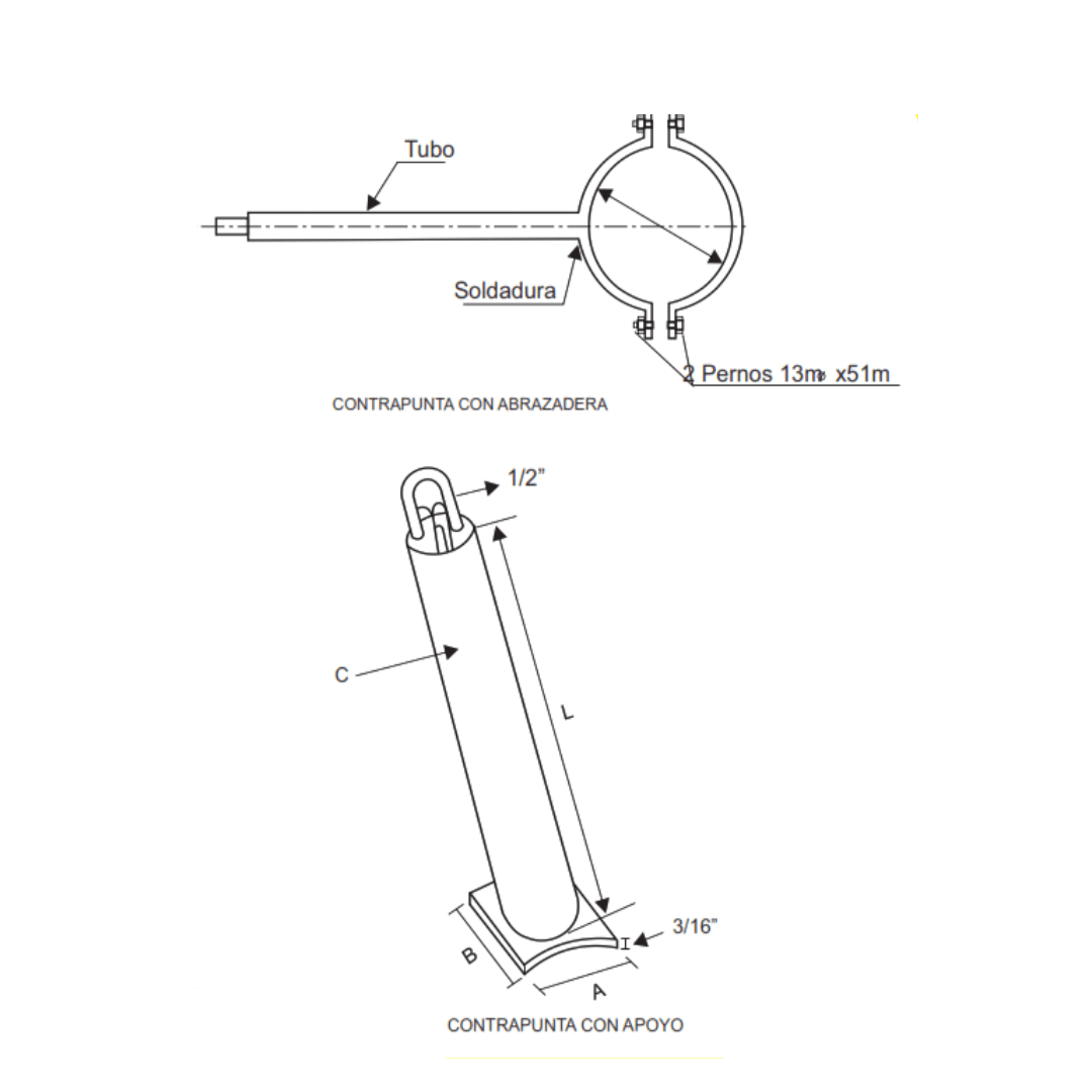 CONTRAPUNTA 2''X1.20MT CON ABRAZ. REGULABLE GALV CALIENTE AP6061108 ARAGCU RT2