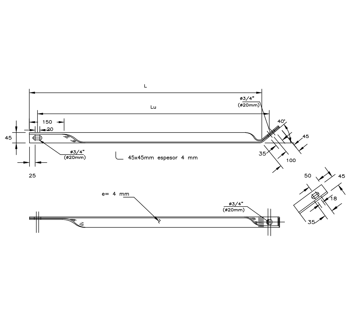 DIAGONAL DE F°G° 4X45X45MM 1.070MTS D1BR0221 ARAGCU AR2