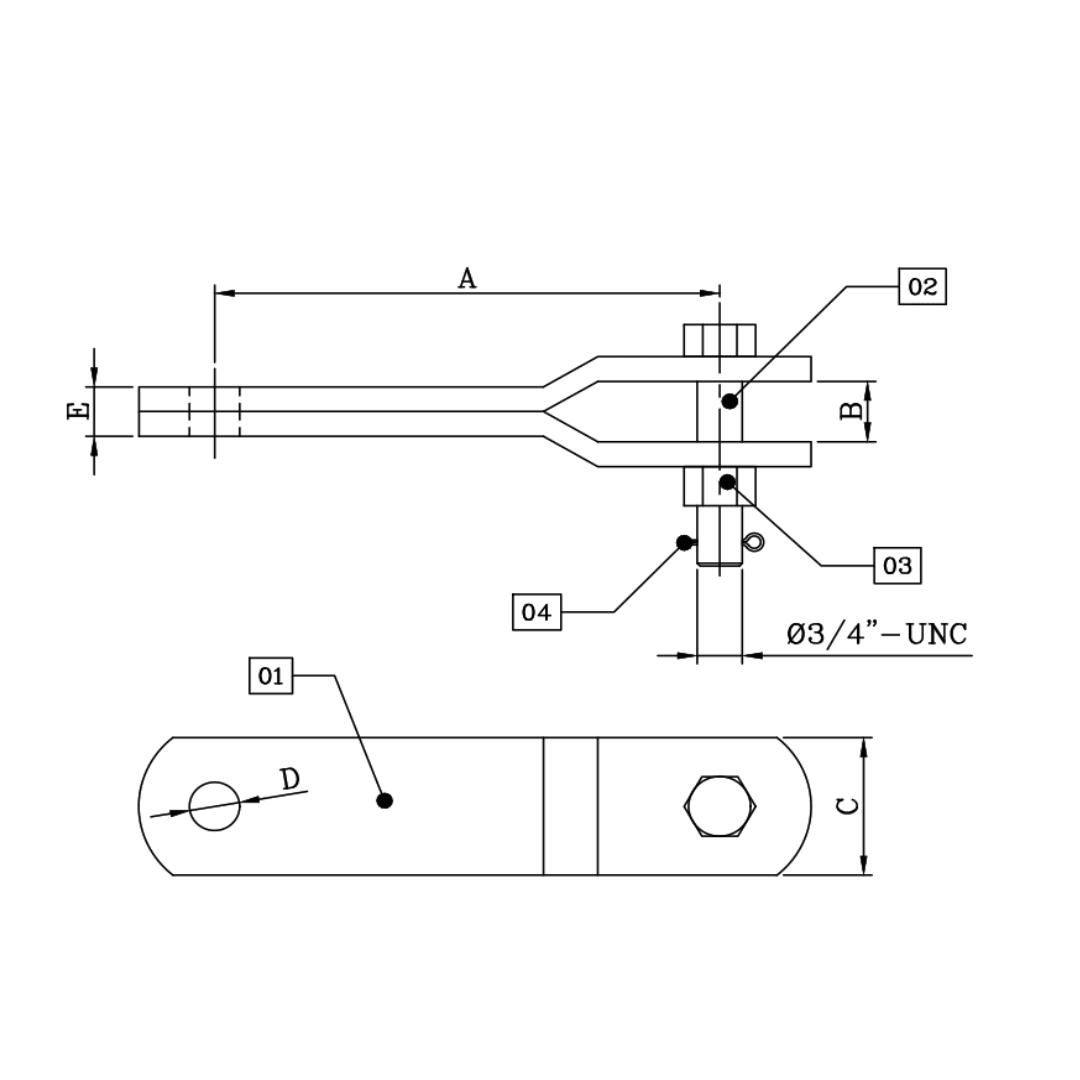 EXTENSOR HORQUILLA OJO ALARGADO 100MM 200KN D1CODIGO ARAGCU MT2