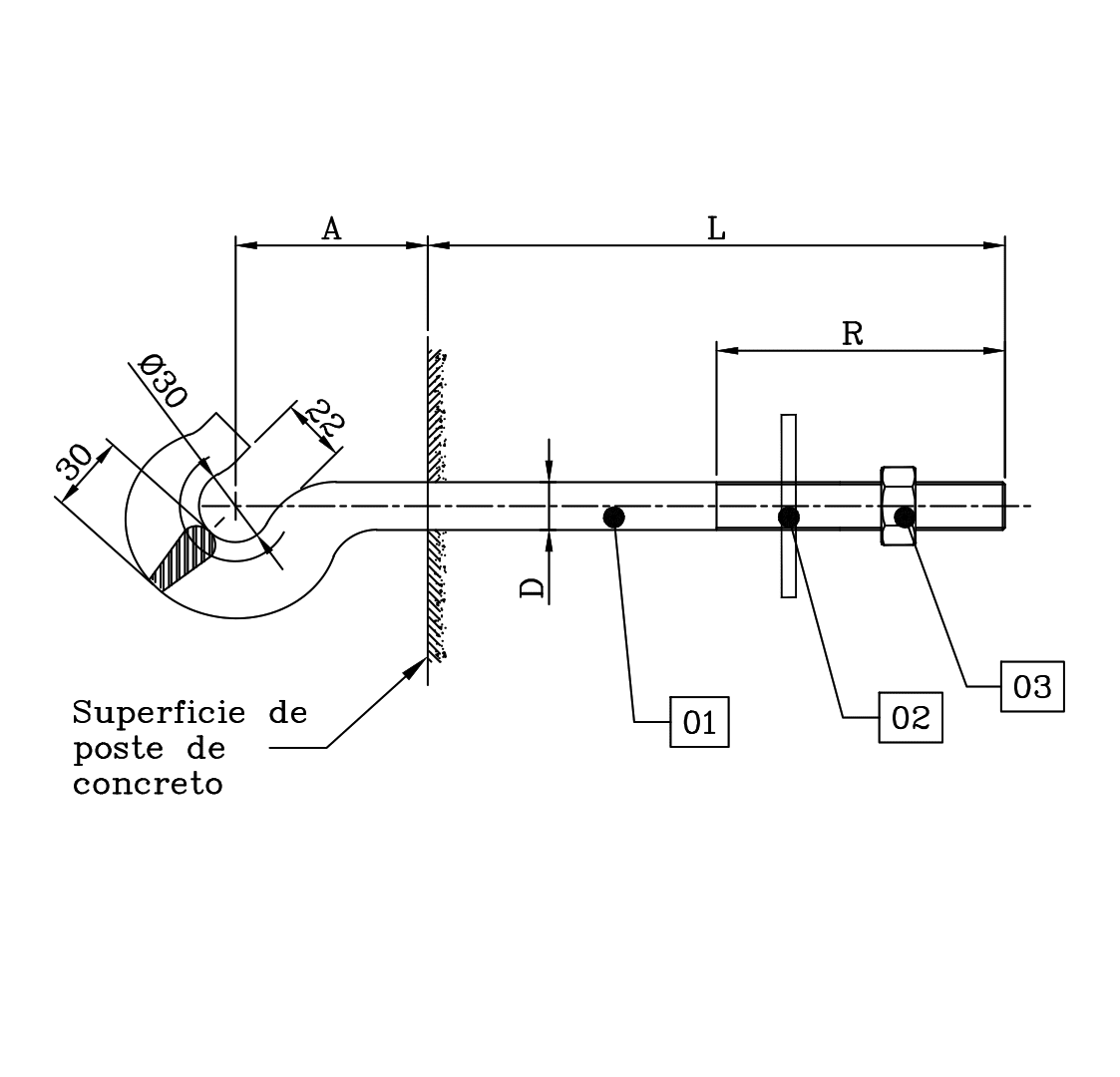 PERNO GANCHO FIN DE LINEA DE F°G° 3/4''X300 D1PE0723 ARAGCU FO2