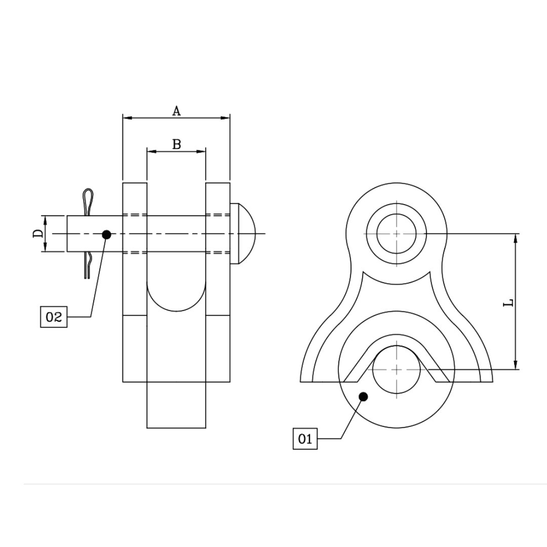 ADAPTADOR GUARDACABO HORQUILLA DE A°G° 29X67X5/8'' 70KN D1AD0801 ARAGCU MT2