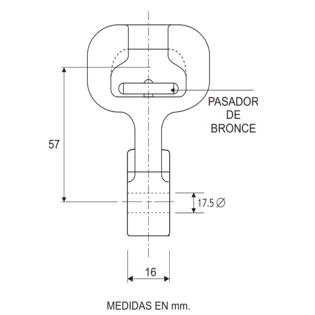 ADAPTADOR CASQUILLO OJO CORTO 16MM 71KN GALV CALIENTE AP5461010 ARAGCU MT3