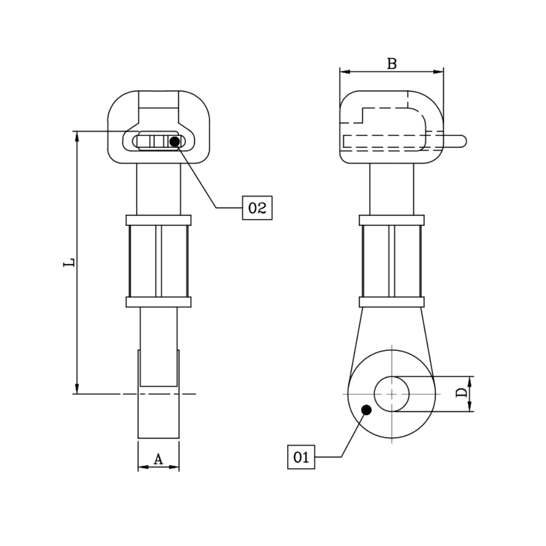 ADAPTADOR CASQUILLO OJO LARGO (I) DE A°G° 16.5X98X19.5MM 70KN M1AD0301 ARAGCU MT2