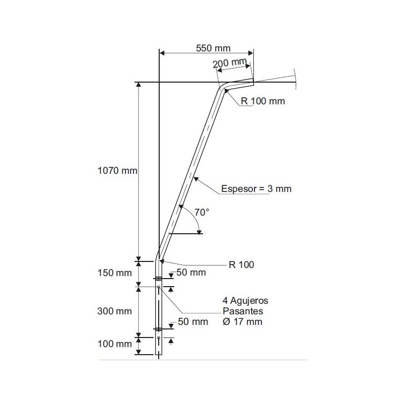 PASTORAL PARABOLICO SIMPLE CORTO 500X1070MM GALV CALIENTE AP6070202 ARAGCU AP2