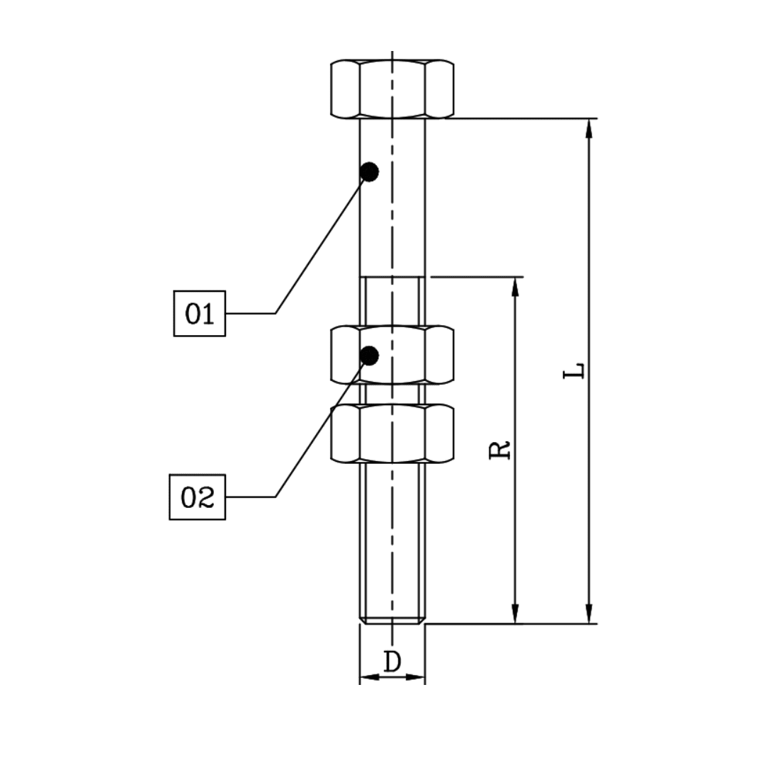PERNO MAQUINADO CABEZA HEXAGONAL DE A°G° 1/2''X102MM D1PE1616 ARAGCU BT1