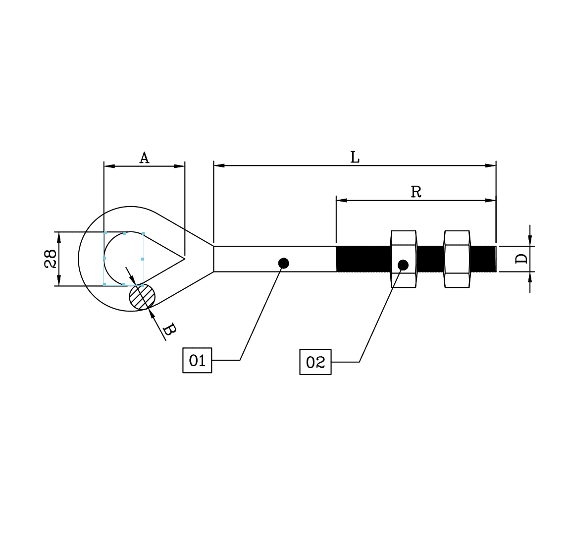 PERNO OJO OVALADO DE F°G° 5/8''X508MM D1PE1106 ARAGCU RT2
