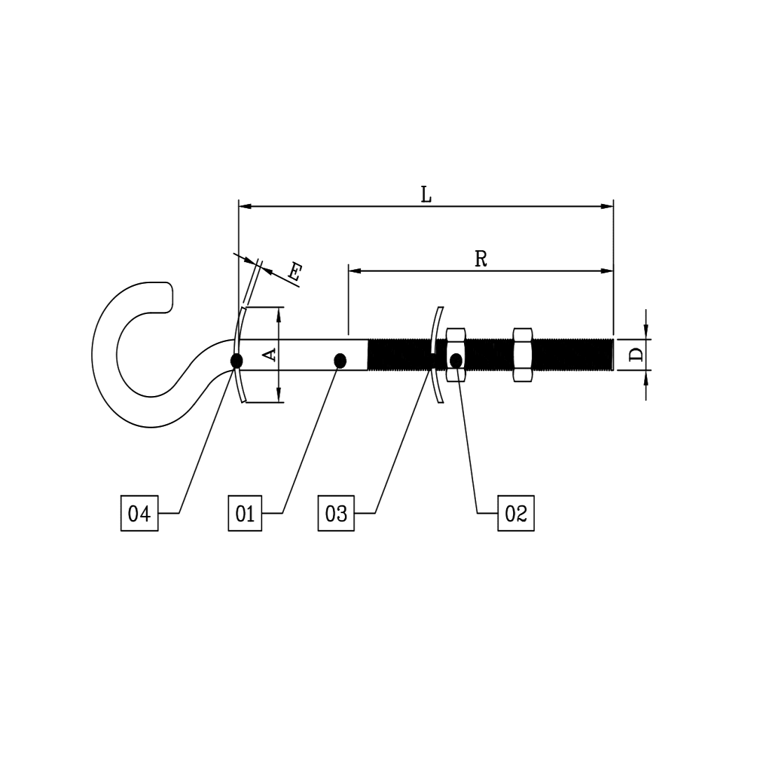 PERNO GANCHO DE SUSPENSION CON ARANDELA FIJA 5/8''X203MM D1PE0800 ARAGCU BT2