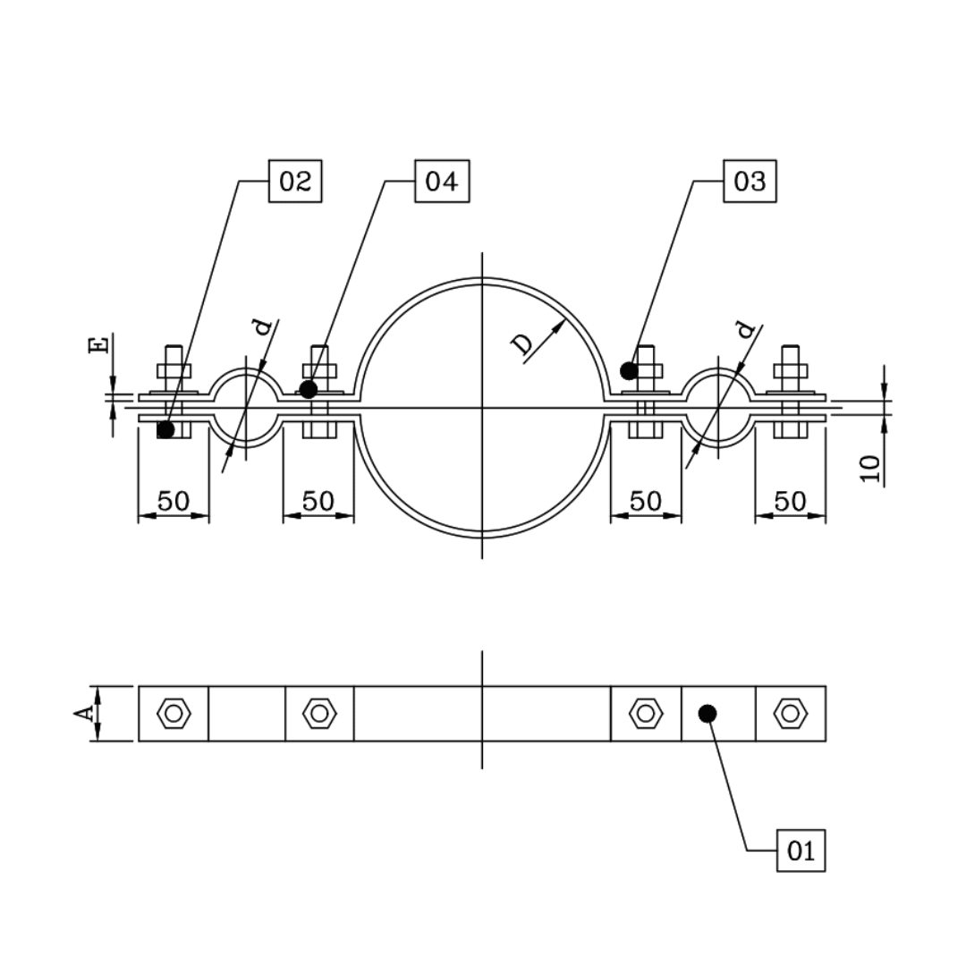 ABRAZADERA PARA PASTORAL DOBLE 2-1/2'' 48 120 1/4'' D1AB0337 ARAGCU AP2