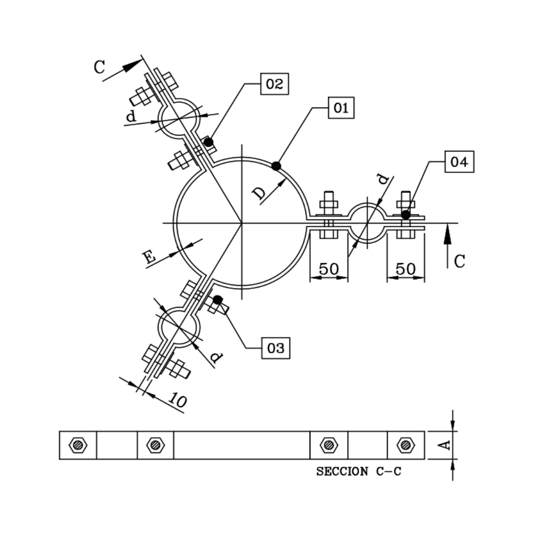 ABRAZADERA PARA PASTORAL TRIPLE 1-1/2'' 48 152 3/16'' D1AB0504 ARAGCU AP2