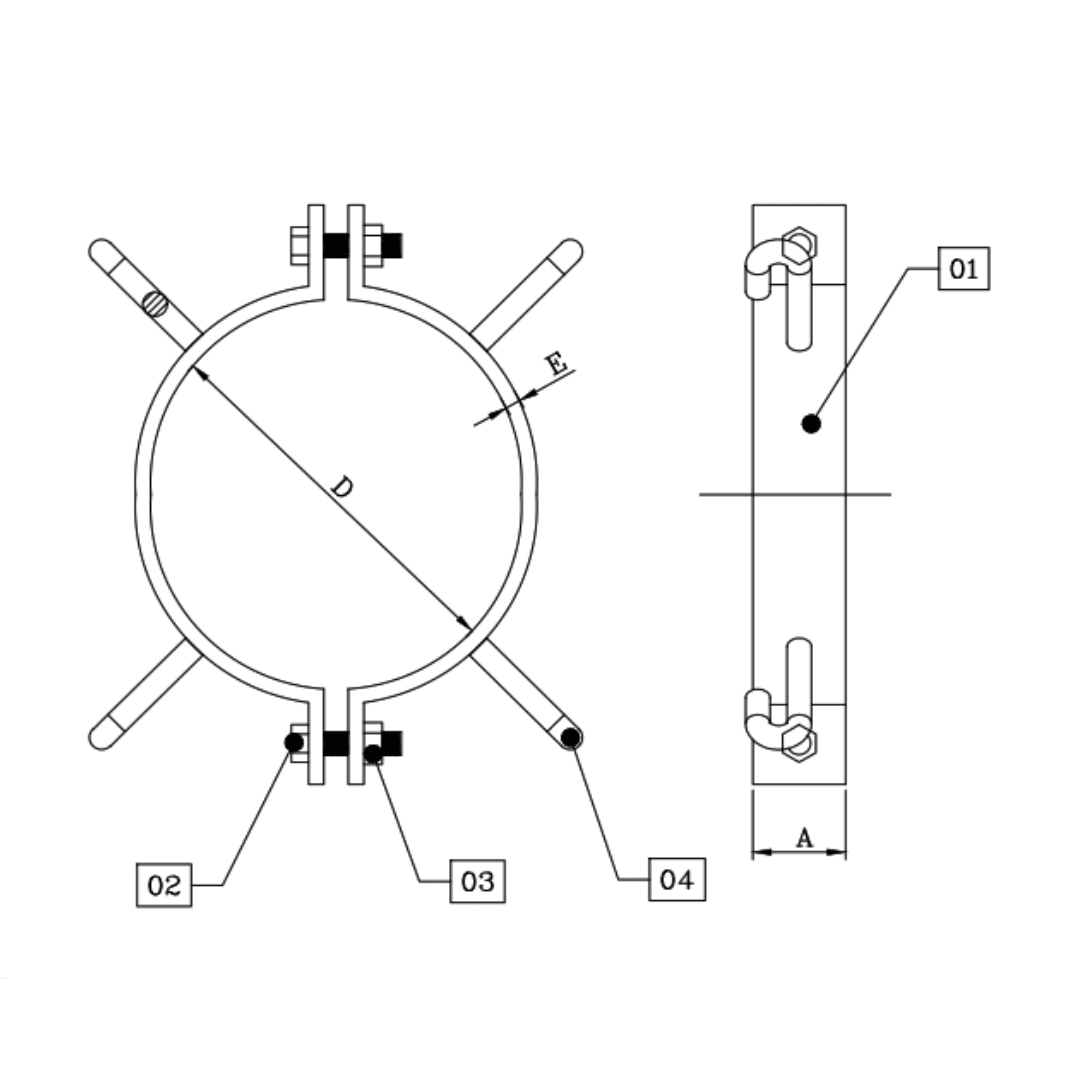 ABRAZADERA COLLARIN CON 4 GANCHOS DE F°G° 125MMX2''X1/4'' D1AB0805 ARAGCU FO2