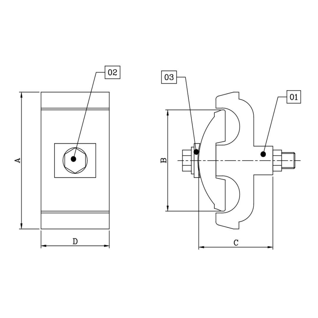 CONECTOR DOBLE VIA ALUMINIO DE 1 PERNO 16-70/16-70MM M1C00115 ARAGCU FO2