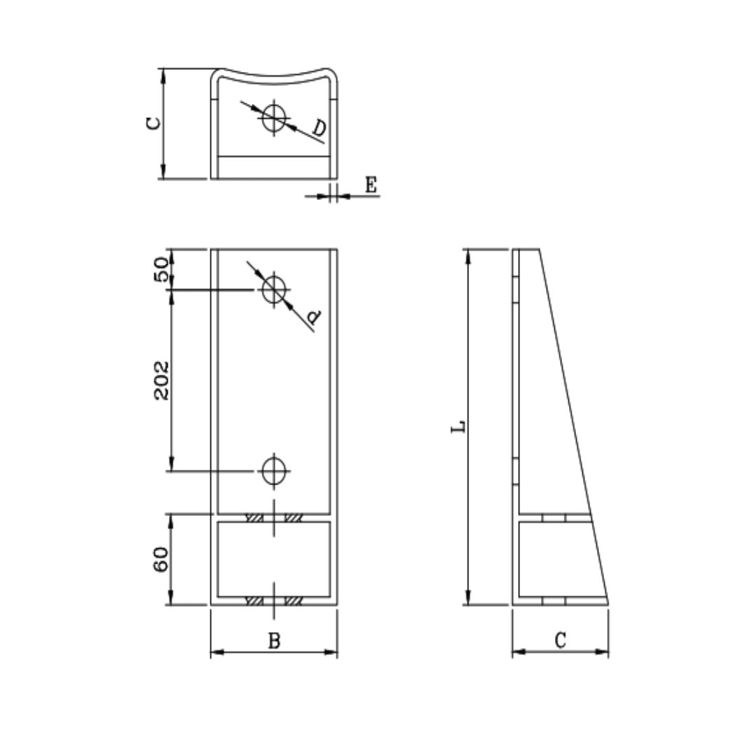 BRAQUETE PARA PUNTA DE POSTE DE F°G° 100X355MM D1BQ0002 ARAGCU MT2
