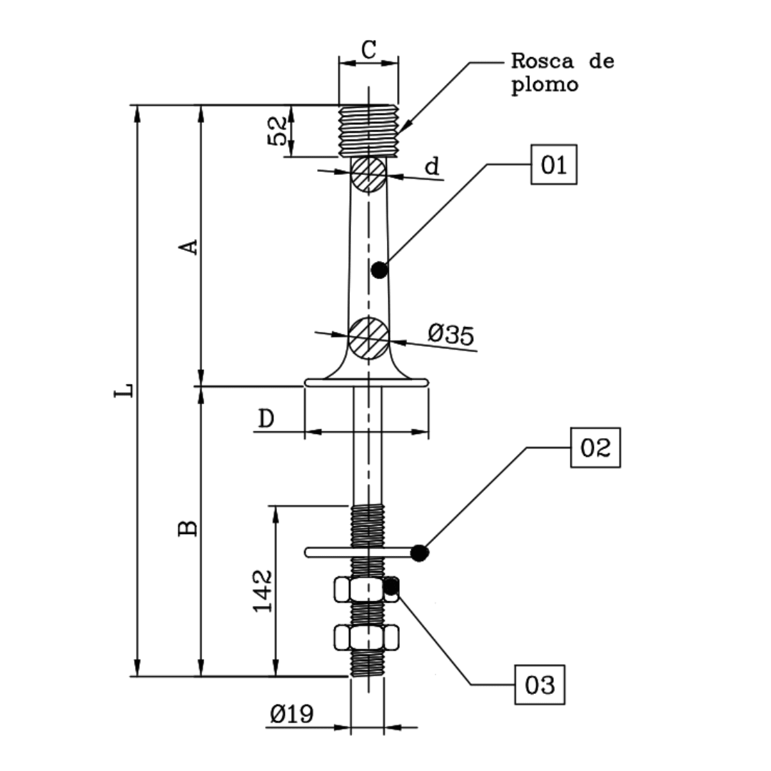 ESPIGA PARA CRUCETA AISLADOR 56-3 400MM 12.0KN D1ES0215 ARAGCU MT2