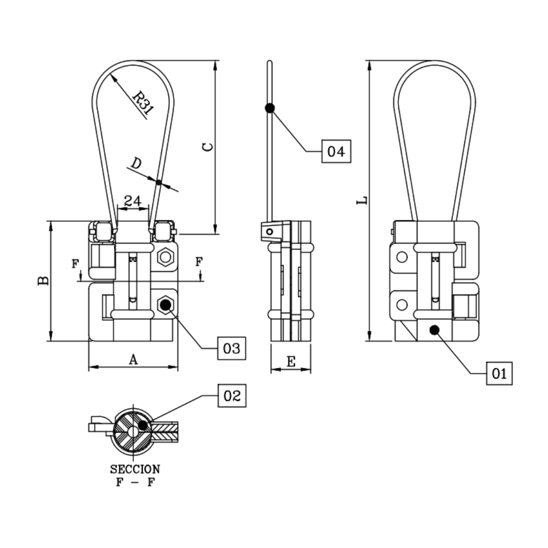 GRAPA DE SUSPENSION TIPO CAYMAN PARA 3 CONDUCTORES 70X145MM M1GR1500 ARAGCU FO2