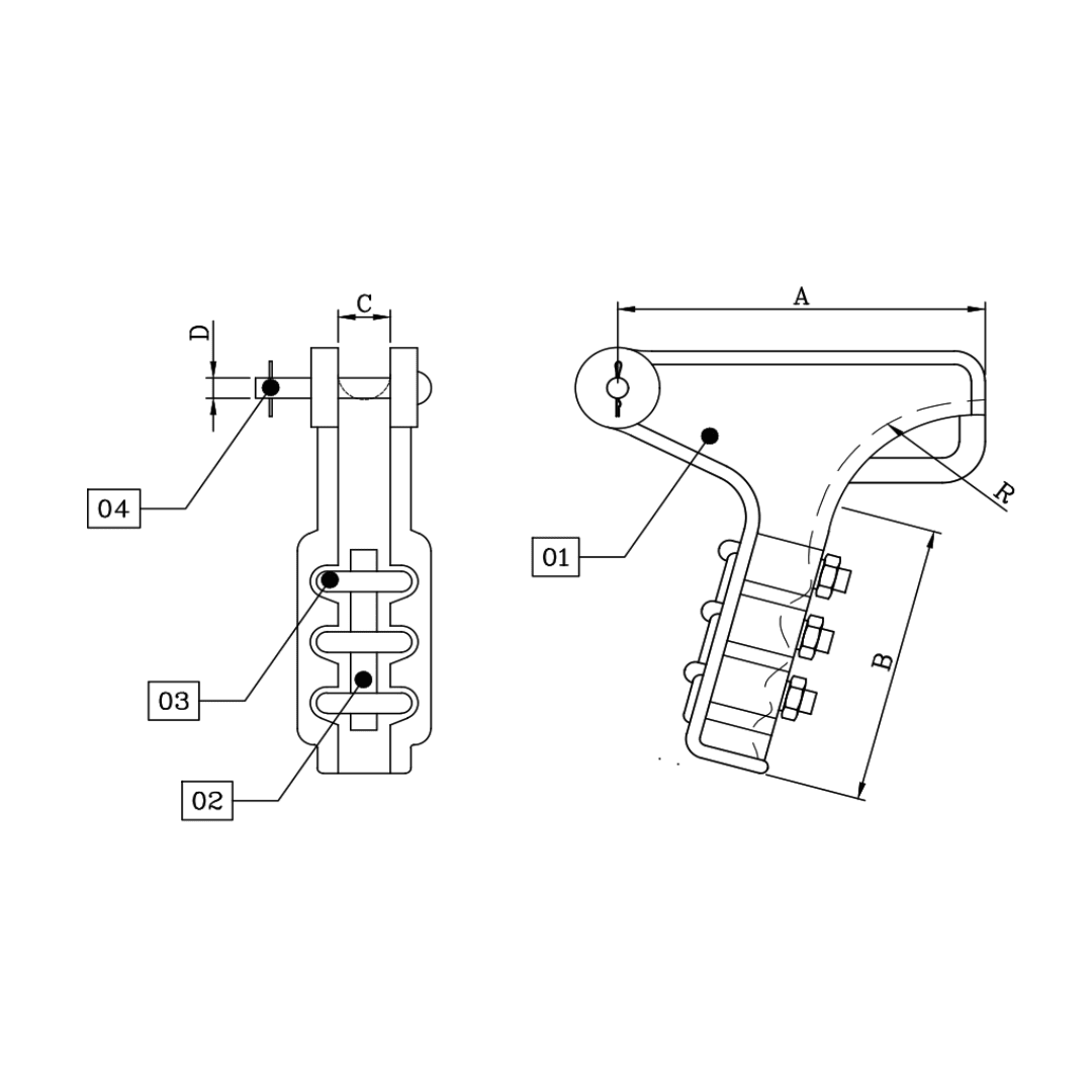 GRAPA DE ANCLAJE TIPO PISTOLA DE 3 PERNOS P/COND. 120MM DE AL (W) D1GR0506 ARAGCU MT2