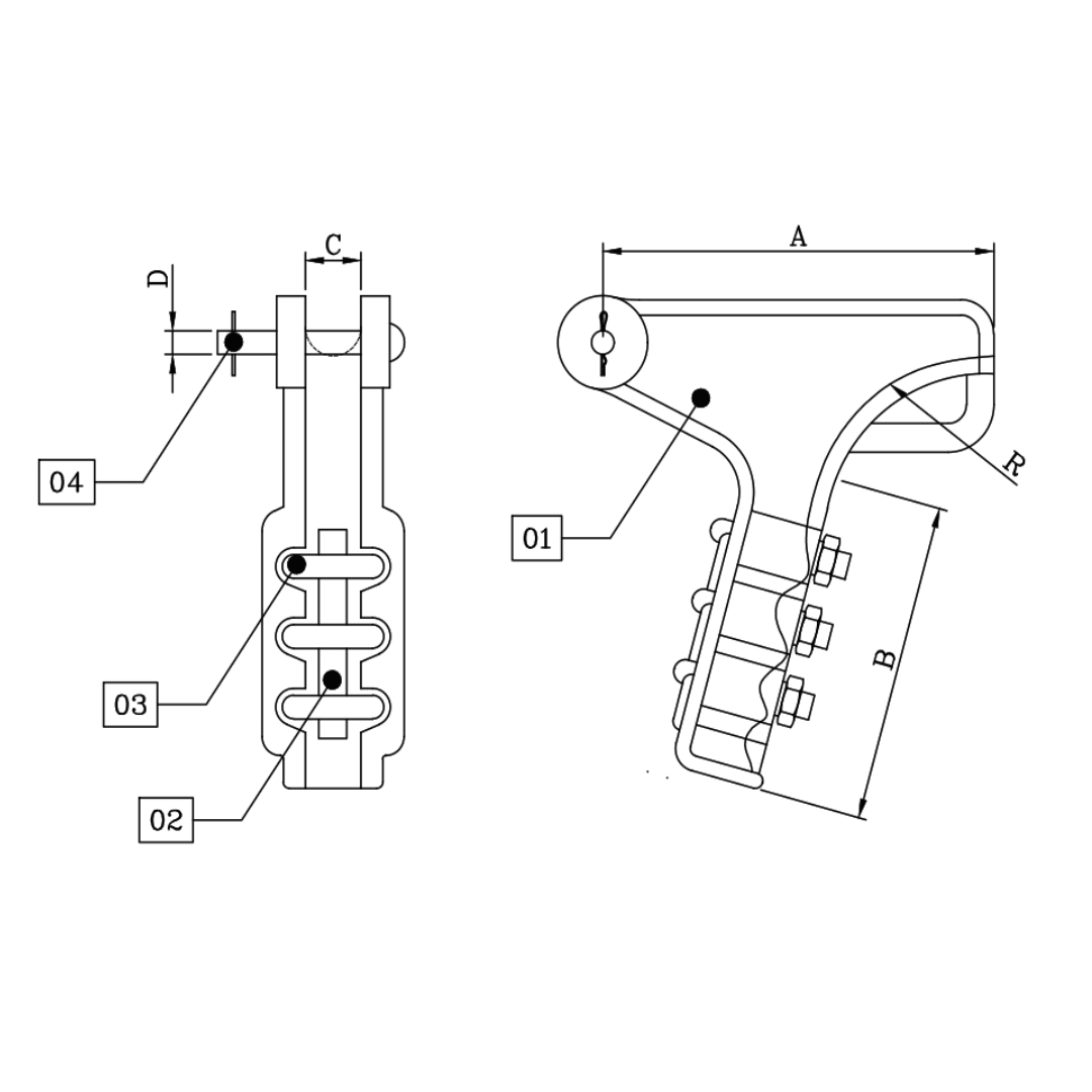 GRAPA DE ANCLAJE TIPO PISTOLA DE 3 PERNOS P/COND. 120MM DE FIERRO GALV. (P) D1GR0604 ARAGCU MT2