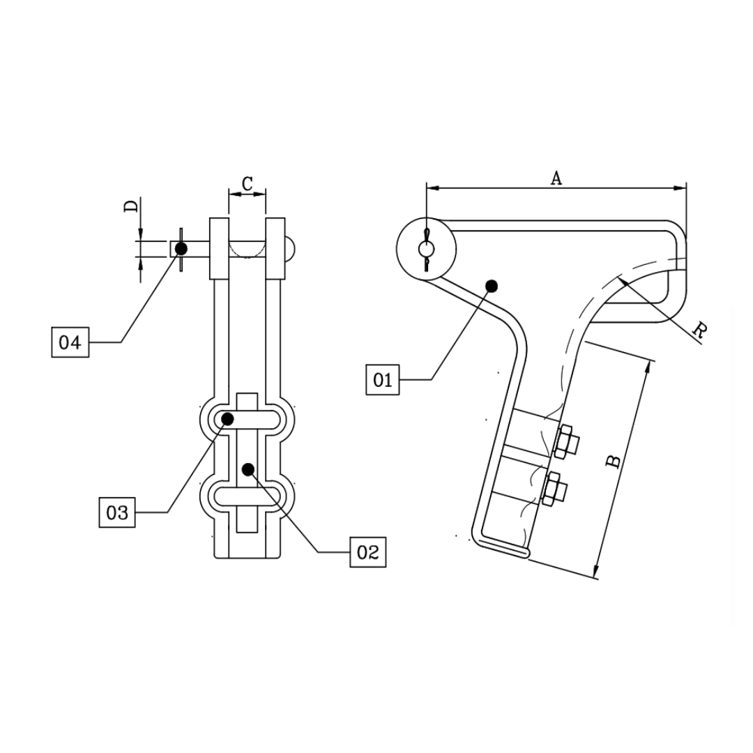 GRAPA DE ANCLAJE TIPO PISTOLA DE 2 PERNOS P/COND. 16-70MM DE DE FIERRO GLAV. (P) M1GR0602 ARAGCU MT2