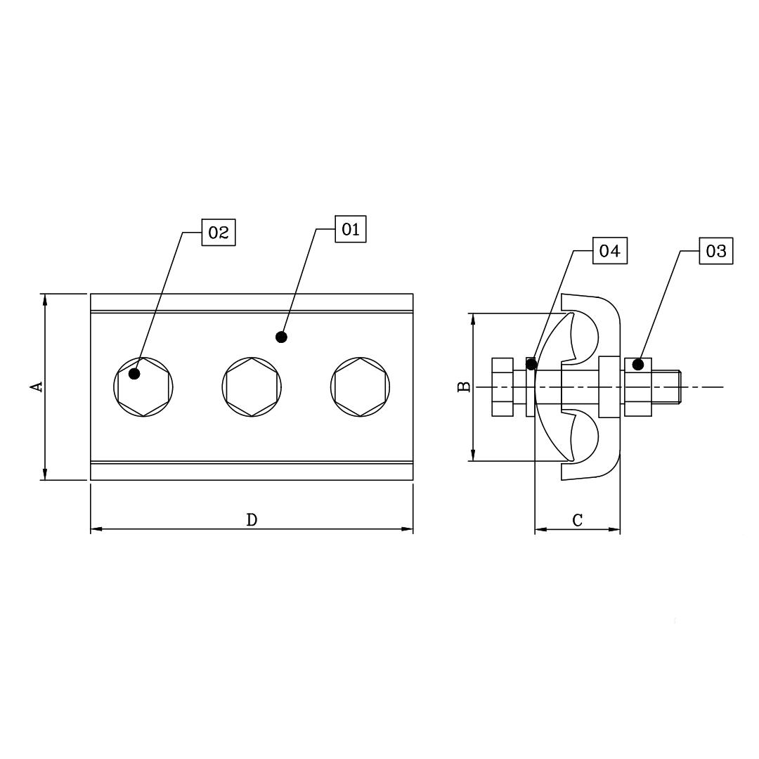 CONECTOR DOBLE VIA ALUMINIO DE 3 PERNOS 120-240MM M1C00106 ARAGCU MT2