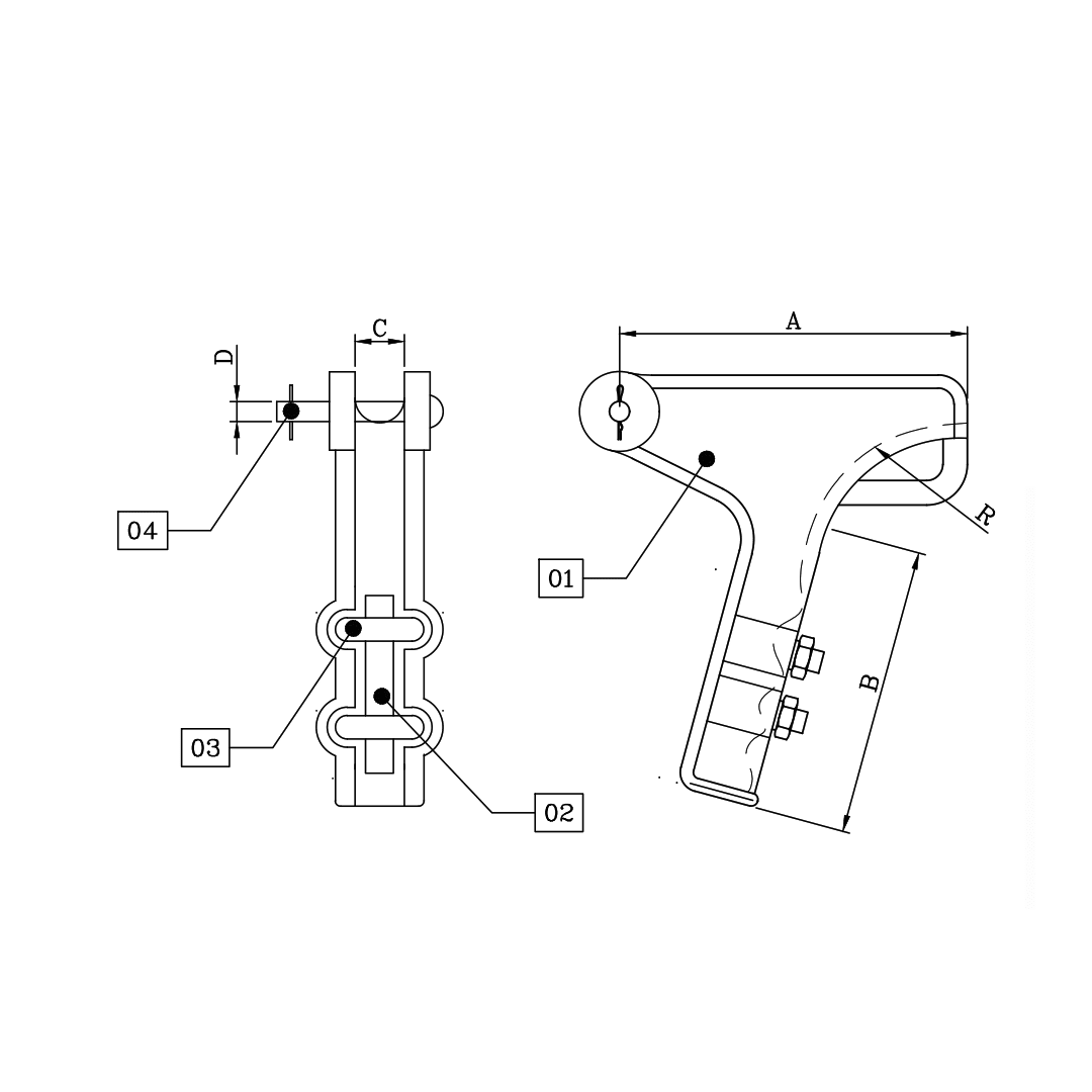 GRAPA DE ANCLAJE TIPO PISTOLA DE 2 PERNOS P/COND. 16-50MM DE AL (W) D1GR0514 ARAGCU MT2