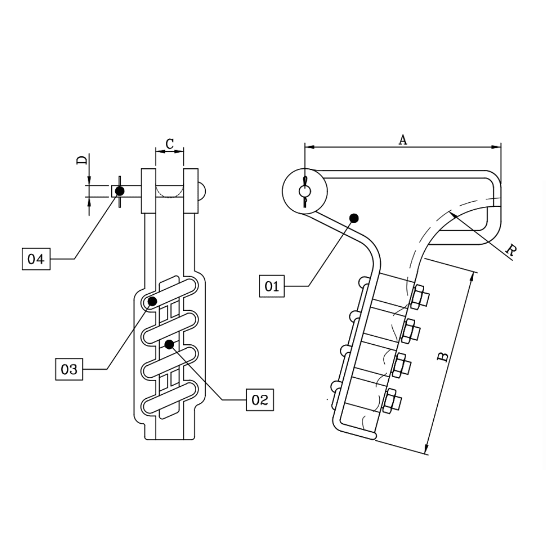 GRAPA DE ANCLAJE TIPO PISTOLA DE 4 PERNOS P/COND. 120-300MM DE AL (W) D1GR0519 ARAGCU MT2