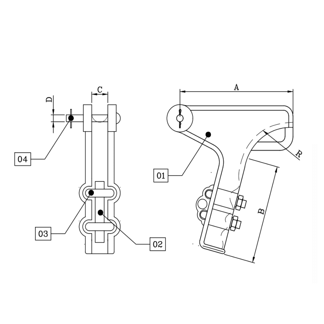 GRAPA DE ANCLAJE TIPO PISTOLA DE 2 PERNOS P/COND. 16-50MM DE DE FIERRO GALV. D1GR0612 ARAGCU MT2