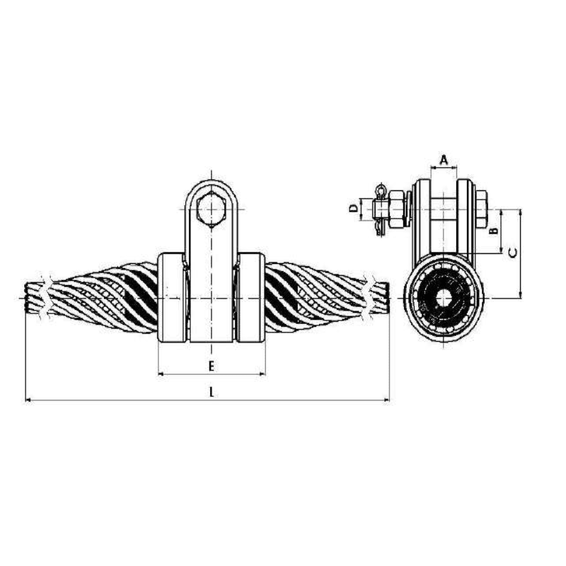 GRAPAS DE SUSPENSION ARMADA PARA CABLE ACERO GALV Ø:8.95-9.30MM MODELO GAS-1/9-AC ARAGCU AT2