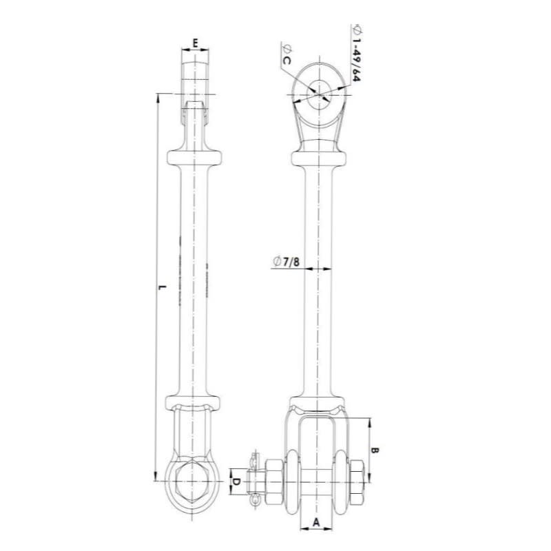 ENLACES DE EXTENSION OJO HORQUILLA LARGO 13.5KN MODELO L:270MM A-12 ARAGCU AT2