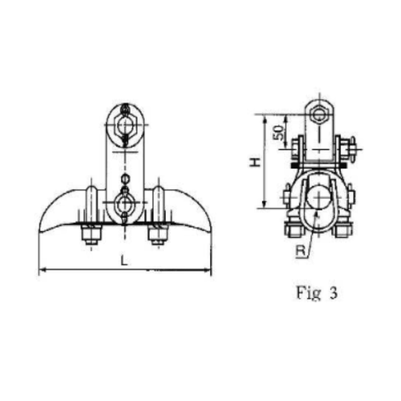 GRAPAS DE SUSPENSION HIERRO MALEABLE (TIPO BARQUITO) MODELO XGU-6BF Ø34.0-45.0MM 60KN ARAGCU HE2