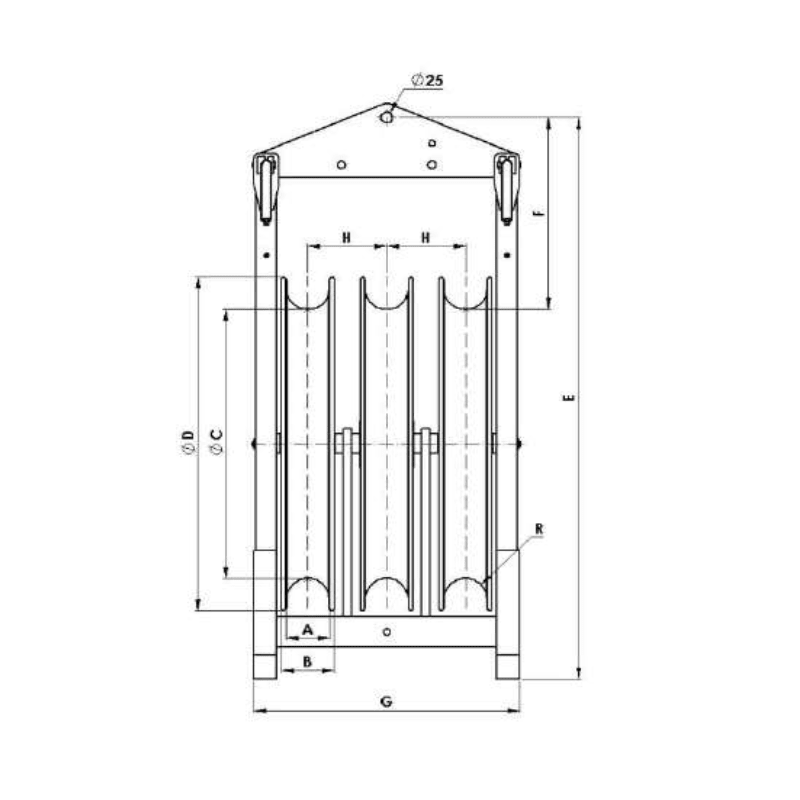POLEAS PARA TENDIDO DE CUERDAS TRIPLE Ø:55MM MODELO CTP-480 ARAGCU AT2