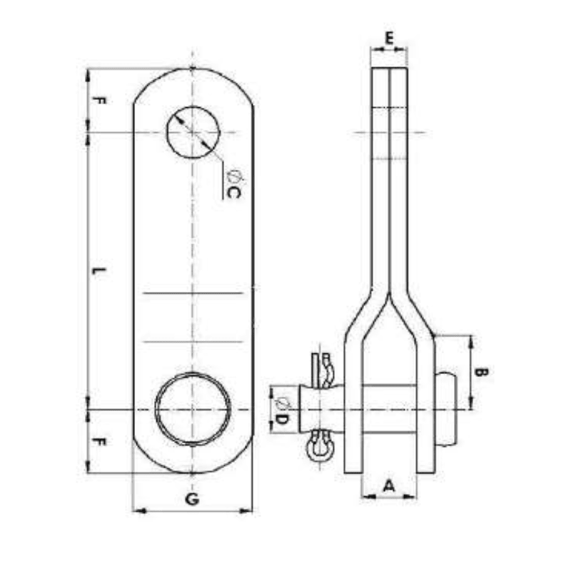 ENLACES DE EXTENSION OJO DE CLEVIS 8.5KN L:95MM MODELO AL-8/95 ARAGCU AT2