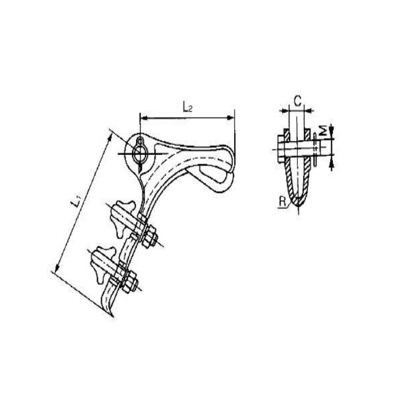 GRAPAS DE ANCLAJE TIPO PISTOLA 2 PERNOS HIERRO MALEABLE MODELO NLD-1 Ø50-10.0MM ARAGCU HE2
