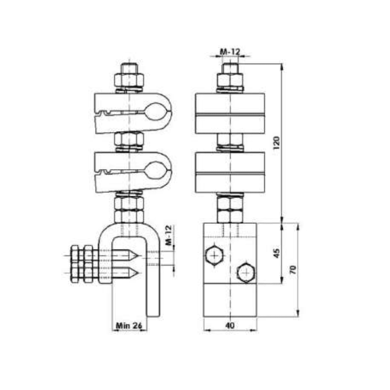SOPORTES DE BAJADA PARA CABLE DE FIBRA OPTICA (OPGW) Ø:14-18MM MODELO SFO-CSD-3 / 14-18 ARAGCU AT2