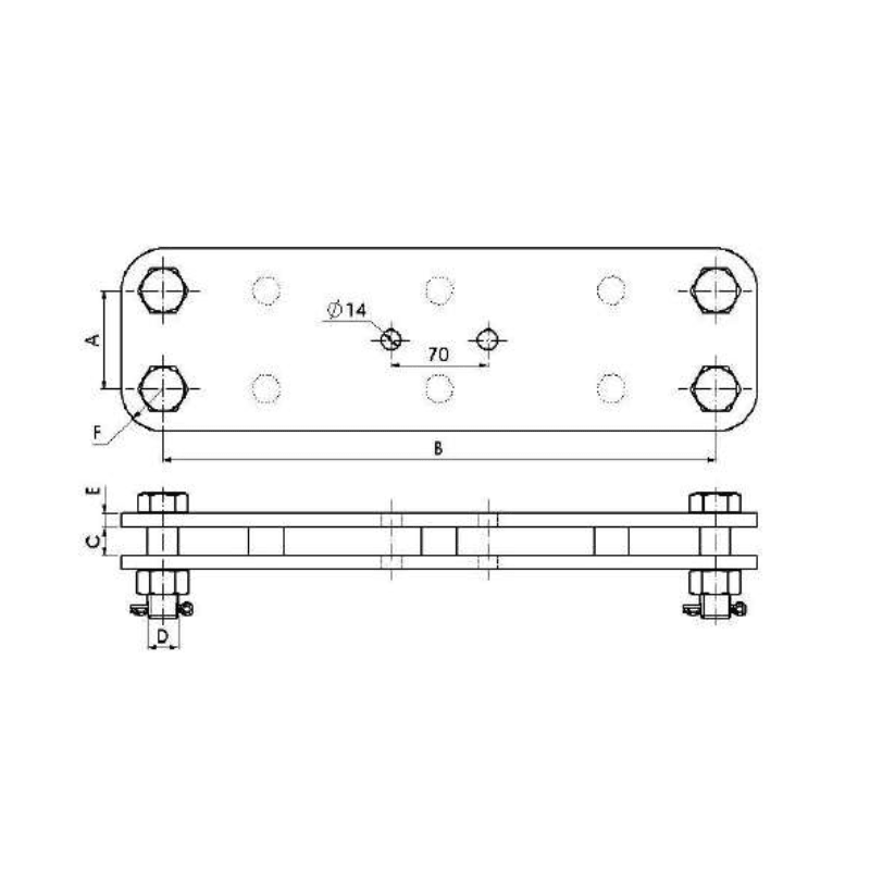 YUGOS ESPACIADORES DOBLES Ø:8MM L:70X600MM MODELO BR-150/600 ARAGCU AT2
