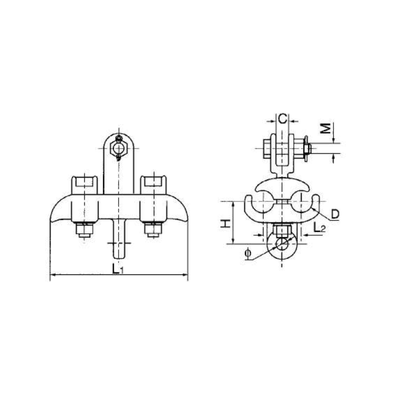 GRAPAS DE SUSPENSION HIERRO MALEABLE PUENTE GEMELOS MODELO XTS-2 Ø25-31MM 40KN ARAGCU HE3